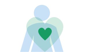 A person with their heart highlighted and radiating a glow